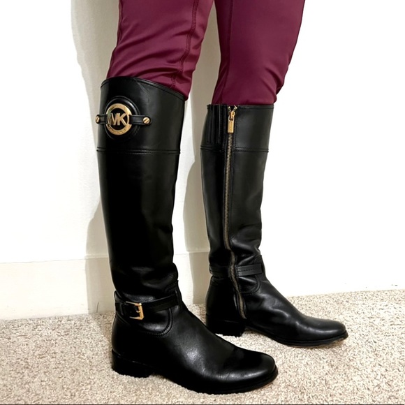 Michael Kors Shoes Michael Kors Riding Boots In Black With Gold Logo On The Calf Ankle
